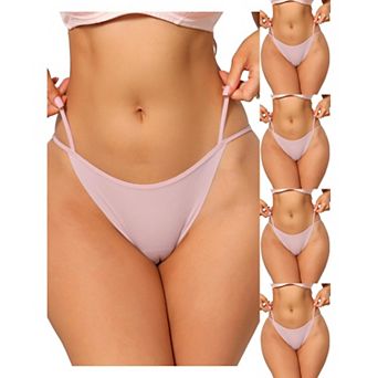 5 Packs Women's Low Waisted String Underwear High Cut Ice Slik Briefs Thongs