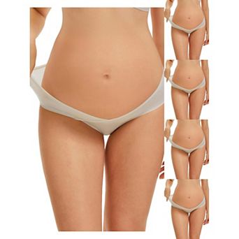 5 Packs Women's Maternity Underwear Ice Silk V-Shaped Belly Support Low Rise Seamless Briefs
