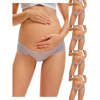 5 Packs Women's Maternity Underwear Ice Silk V-Shaped Belly Support Low Rise Seamless Briefs