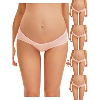 5 Packs Women's Maternity Underwear Ice Silk V-Shaped Belly Support Low Rise Seamless Briefs