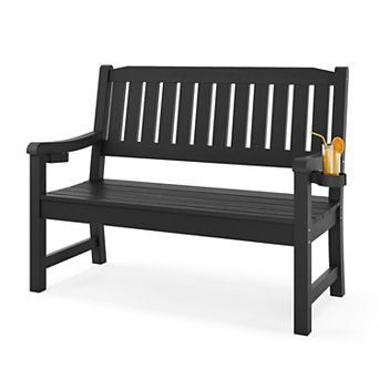 Hearthshire Outdoor Bench with Armrest, HDPS Weatherproof Bench for Garden Patio Backyard