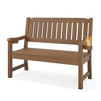 Hearthshire Outdoor Bench with Armrest, HDPS Weatherproof Bench for Garden Patio Backyard