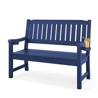 Hearthshire Outdoor Bench with Armrest, HDPS Weatherproof Bench for Garden Patio Backyard