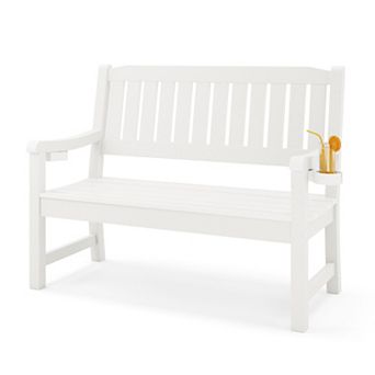 Hearthshire Outdoor Bench with Armrest, HDPS Weatherproof Bench for Garden Patio Backyard