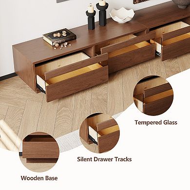 118.1" Modular TV Stand, Modern Wood Media Console with Solid Wood Veneer, Walnut Finish & 5 Drawers