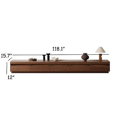 118.1" Modular TV Stand, Modern Wood Media Console with Solid Wood Veneer, Walnut Finish & 5 Drawers