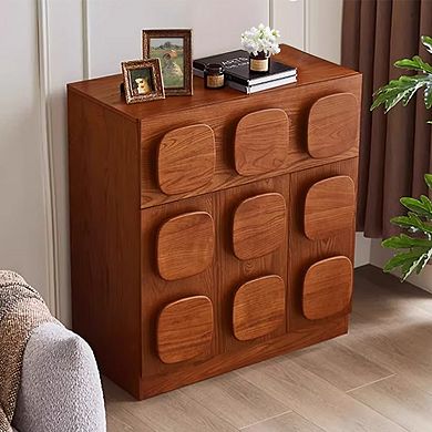 34.5" Mid-Century Modern Side Cabinet, Minimalist Walnut Finish with Solid Wood Veneer
