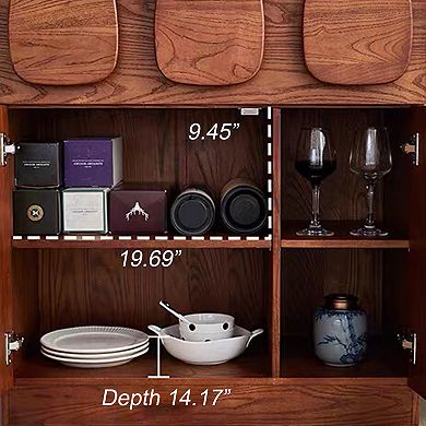34.5" Mid-Century Modern Side Cabinet, Minimalist Walnut Finish with Solid Wood Veneer