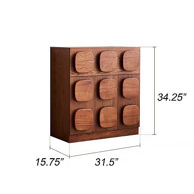 34.5" Mid-Century Modern Side Cabinet, Minimalist Walnut Finish with Solid Wood Veneer