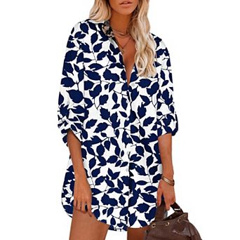 Zeagoo Women Boho Button Down Shirt Long Sleeve Floral Casual Boyfriend Summer Shirt Dress