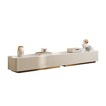 Large Modern TV Console for Living Room, Minimalist White Sintered Stone Top TV Stand