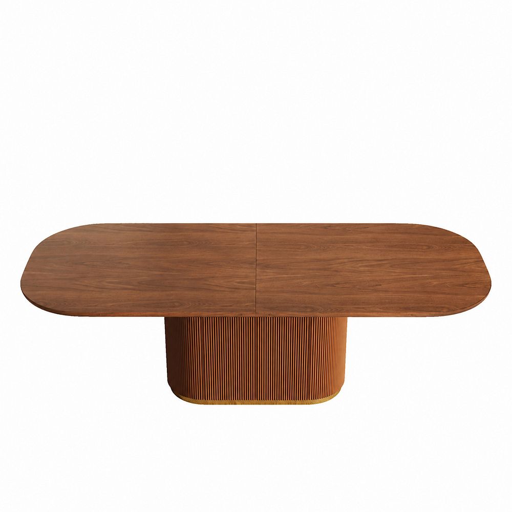 86.6" Mid-Century Modern Oval Dining Table for 8-10, Brown Solid Wood ...