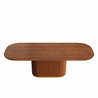 86.6" Mid-Century Modern Oval Dining Table for 8-10, Brown Solid Wood Veneer Kitchen Table with Stor
