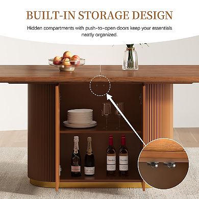 86.6" Mid-Century Modern Oval Dining Table for 8-10, Brown Solid Wood Veneer Kitchen Table with Stor