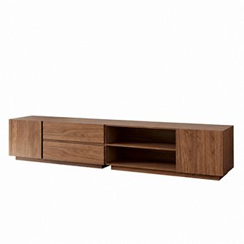 94.5 Inch Walnut Modular TV Stand Convertible Entertainment Center with Storage