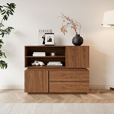 94.5 Inch Walnut Modular TV Stand Convertible Entertainment Center with Storage