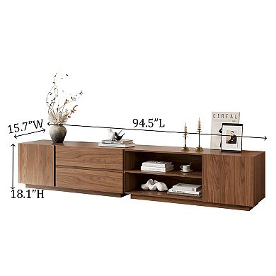 94.5 Inch Walnut Modular TV Stand Convertible Entertainment Center with Storage