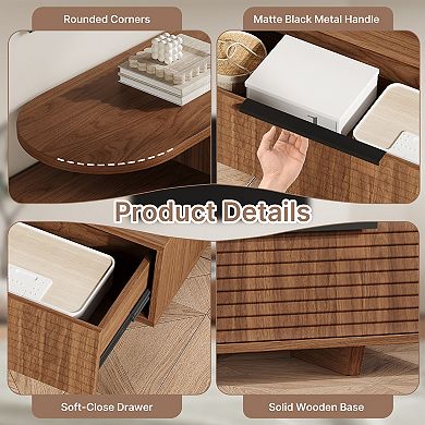 71"-126" Extendable Walnut TV Stand: Modern 2-Tier Media Console with Slatted Doors & Open Shelves
