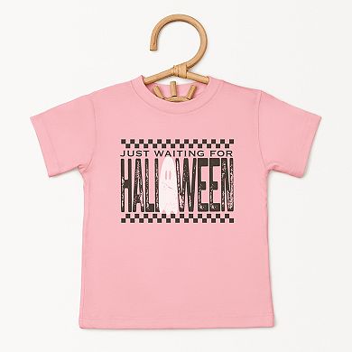 Just Waiting For Halloween Checkered - Toddler Short Sleeve Graphic T-Shirt