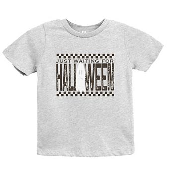 Just Waiting For Halloween Checkered - Youth Short Sleeve Graphic T-Shirt