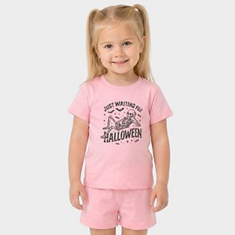 Just Waiting For Halloween Skeleton - Toddler Crew Shorts Set