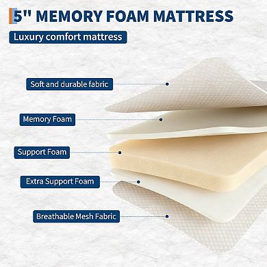 Folding Bed with 5" Memory Foam Mattress, Space-Saving Metal Frame Guest Bed for Adults