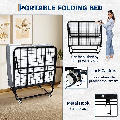 Folding Bed with 5" Memory Foam Mattress, Space-Saving Metal Frame Guest Bed for Adults