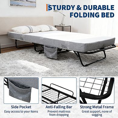 Folding Bed with 5" Memory Foam Mattress, Space-Saving Metal Frame Guest Bed for Adults