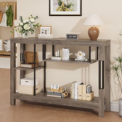 Industrial Console Table, 47 Inch Narrow Entryway Sofa Table with Open Storage Shelves