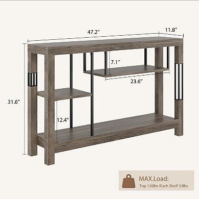 Industrial Console Table, 47 Inch Narrow Entryway Sofa Table with Open Storage Shelves