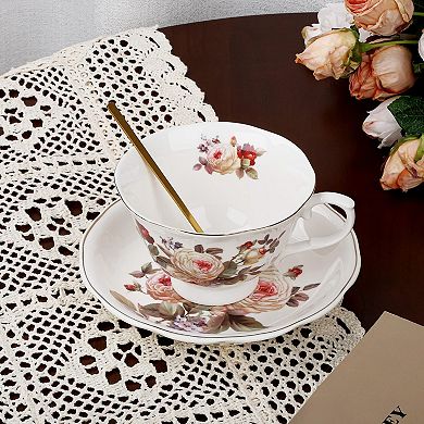 Rose Vintage Teacup Saucer Spoon Set