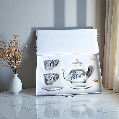 Vintage Floral Porcelain Tea Set Teapot Cups Saucers Spoons