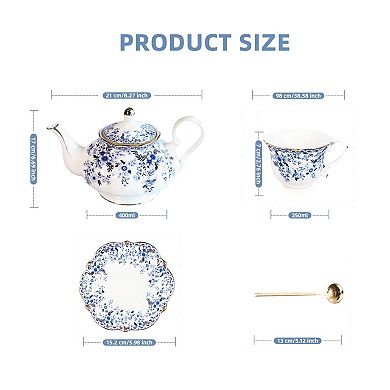 Vintage Floral Porcelain Tea Set Teapot Cups Saucers Spoons