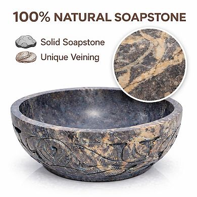 Marble Soapstone Smudge Pot Leaf Carved Bowl