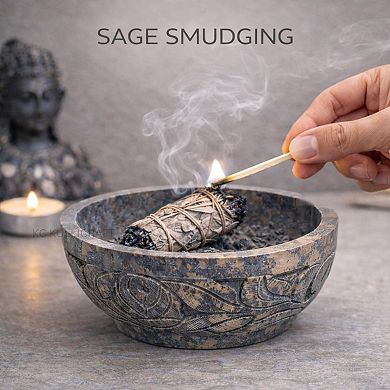 Marble Soapstone Smudge Pot Leaf Carved Bowl