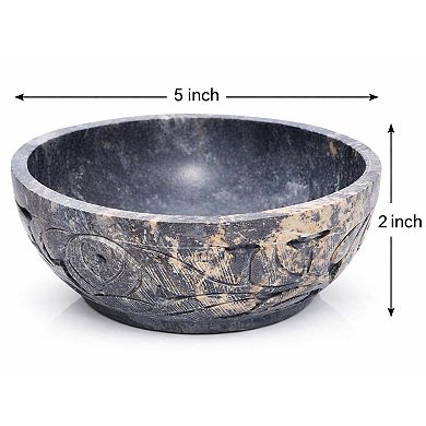 Marble Soapstone Smudge Pot Leaf Carved Bowl
