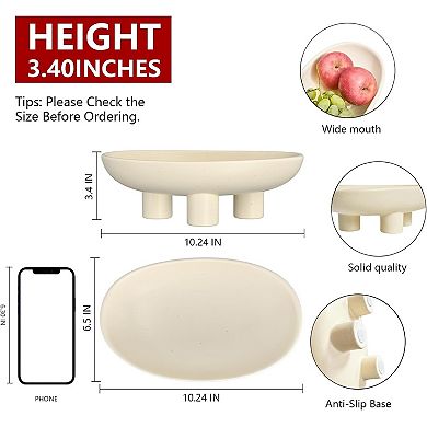 Three-Legs Ceramic Fruit Bowl Pedestal Serving Basket Table Decor