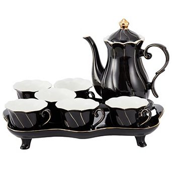 Tea Set Tray Spoons Luxury Coffee Cup Golden Trim Porcelain Decor Gift