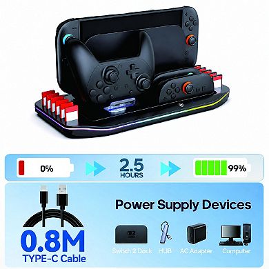 RGB Organizer Station Charging Dock for Nintendo Switch 2-Charges 2 Joy-Cons & 1 NS2 Pro Controller
