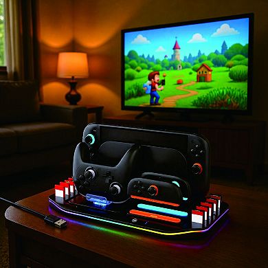 RGB Organizer Station Charging Dock for Nintendo Switch 2-Charges 2 Joy-Cons & 1 NS2 Pro Controller