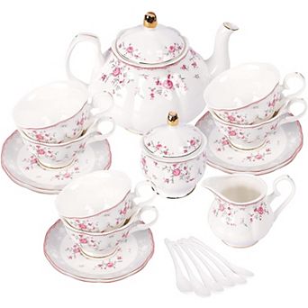 Vintage Porcelain Tea Set Pink Rose Floral Teapot