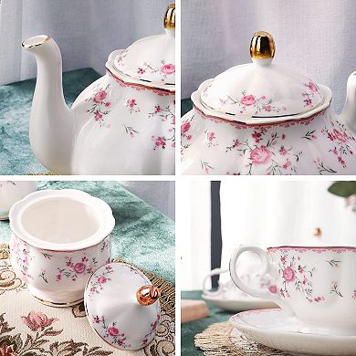 Vintage Porcelain Tea Set Pink Rose Floral Teapot