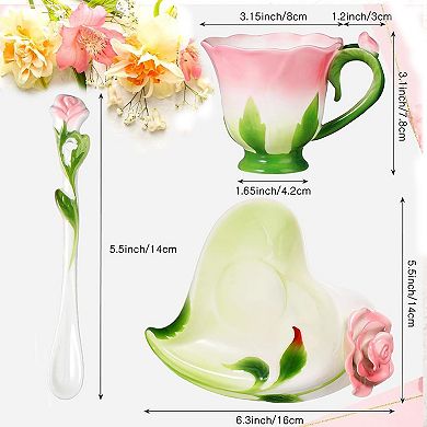 Rose Tea Cup Saucer Ceramic Hand Crafted Flower Gift Women