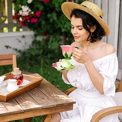 Rose Tea Cup Saucer Ceramic Hand Crafted Flower Gift Women
