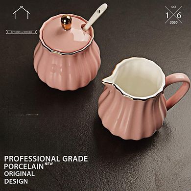 Royal Ceramic Sugar Creamer Set Pitcher Bowl Lid Spoon Coffee Wedding Gift