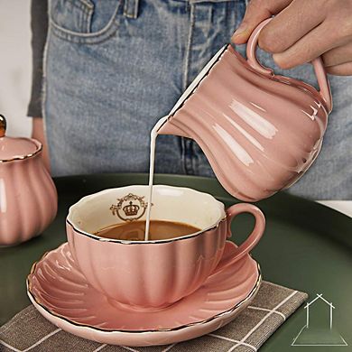 Royal Ceramic Sugar Creamer Set Pitcher Bowl Lid Spoon Coffee Wedding Gift
