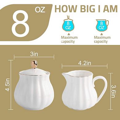 Royal Ceramic Sugar Creamer Set Pitcher Bowl Lid Spoon Coffee Wedding Gift