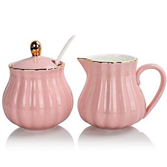 Royal Ceramic Sugar Creamer Set Pitcher Bowl Lid Spoon Coffee Wedding Gift