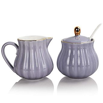 Royal Ceramic Sugar Creamer Set Pitcher Bowl Lid Spoon Coffee Wedding Gift