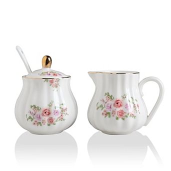 Royal Ceramic Sugar Creamer Set Pitcher Bowl Lid Spoon Coffee Wedding Gift